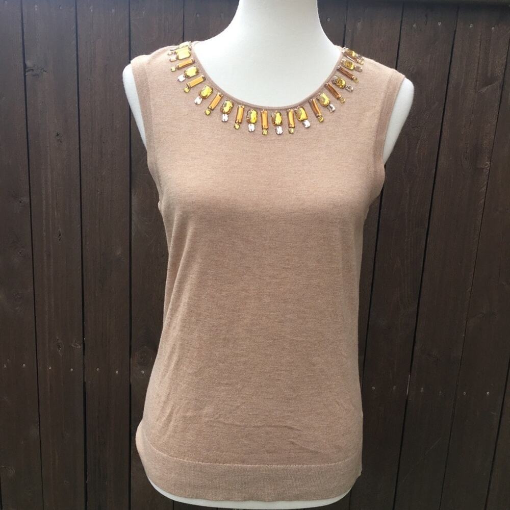 C Wonder | Tan Sleeveless Tank w/ Jewel Neckline View 2